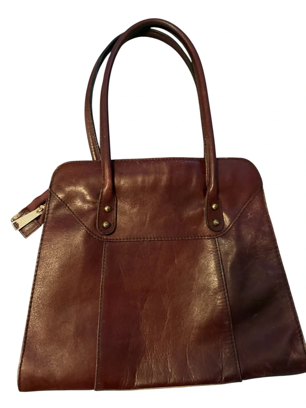 Vintage Women's Top-Handle Leather Tote in Deep Burgundy